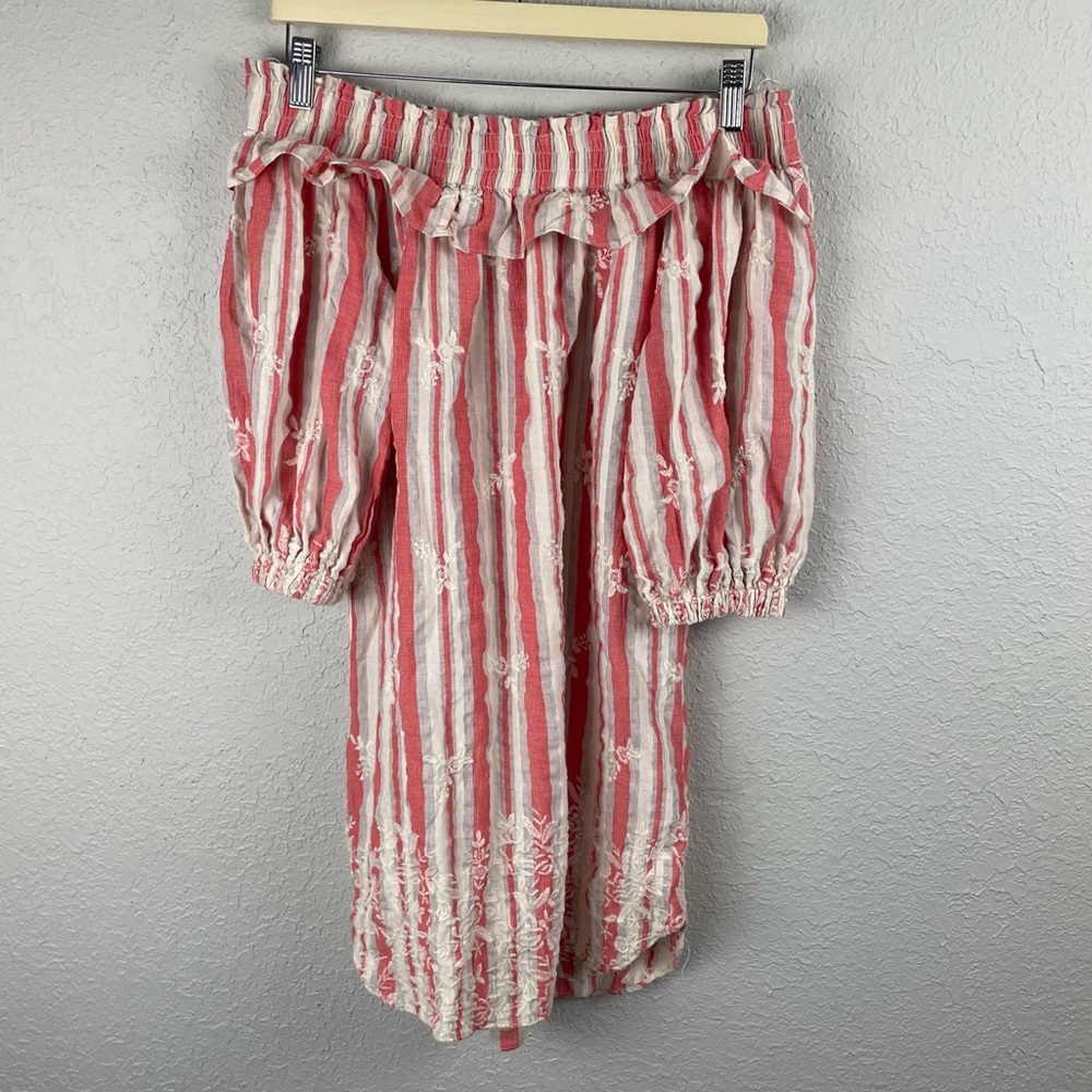 Misa Los Angeles Embroidered Mini Off Shoulder Dress Striped‎ S
